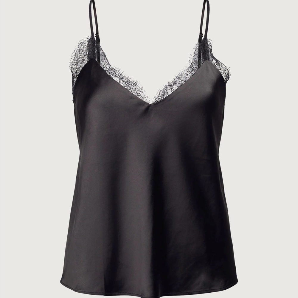OAK+FORT LACE TRIM SATIN CAMISOLE TANK